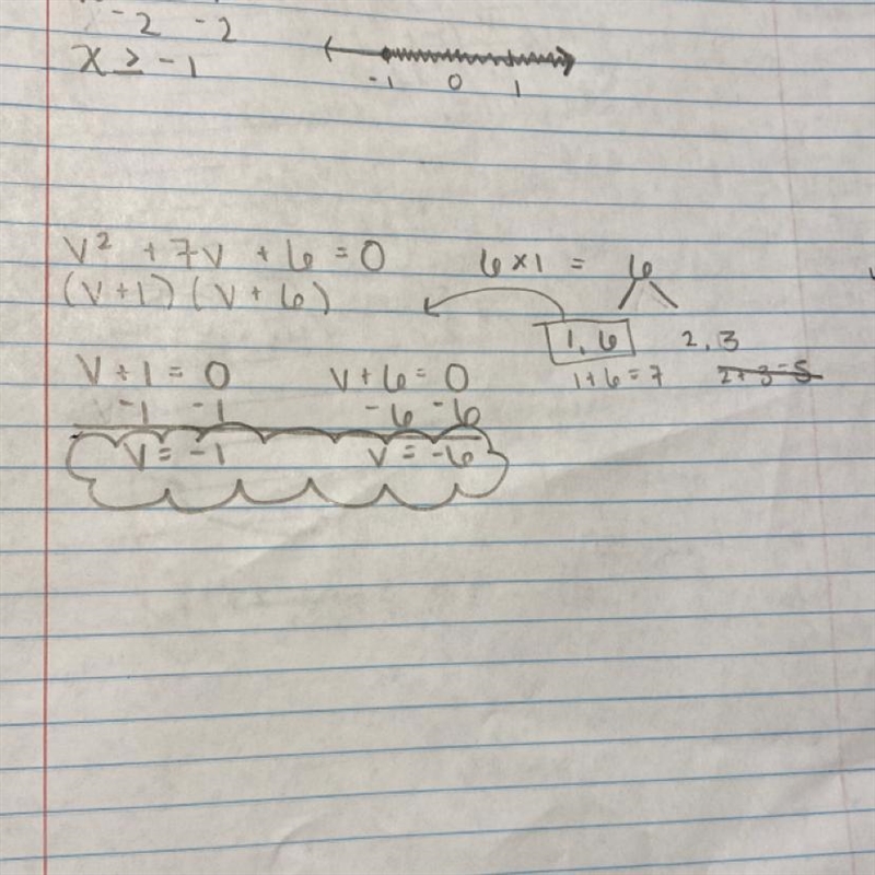 What are the steps for solving v^2+7v+6=0-example-1