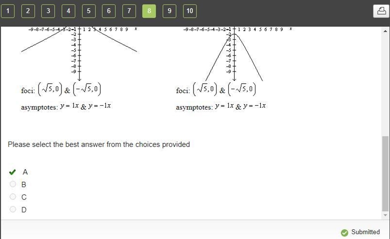 Determine the graph foci and asymptote equation of x^2/4-y^2=1-example-1