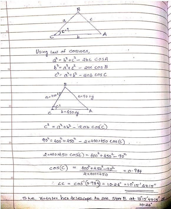 An astronomer knows the distances from herself to stars A and B as well as the distance-example-1