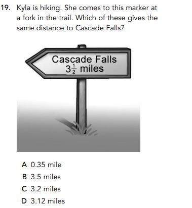 Kyla is hiking. She comes to this marker at a fork in the trail. Which of these gives-example-1