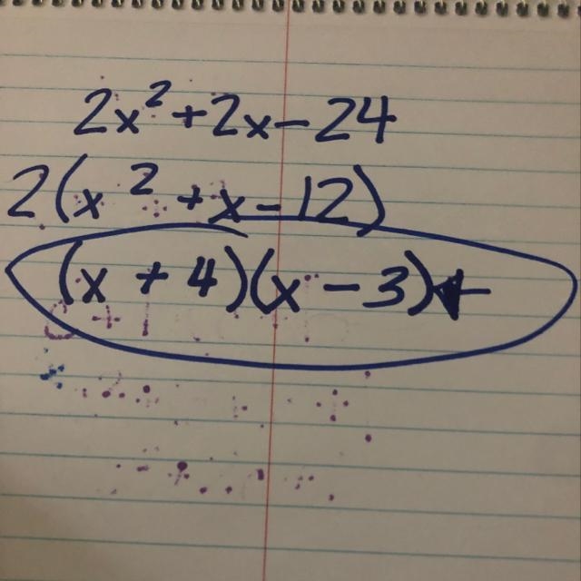 Which is a factor of: 2x^2+2x-24? Answer choices: A.x+5 B.x-4 C.x-3 D.x-2-example-1