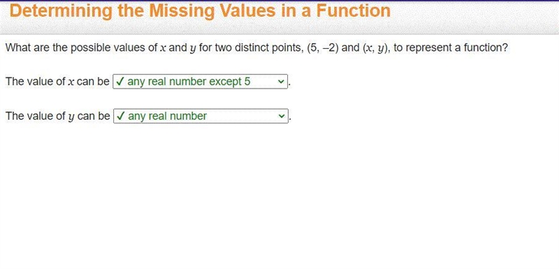 What are the possible values of x and y for two distinct points, (5,-2) and (x, y-example-1