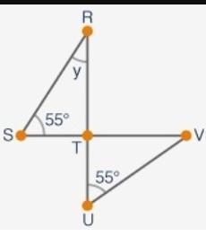 In triangle TUV show to the side,What is the measure of angle of TVU in degrees-example-1