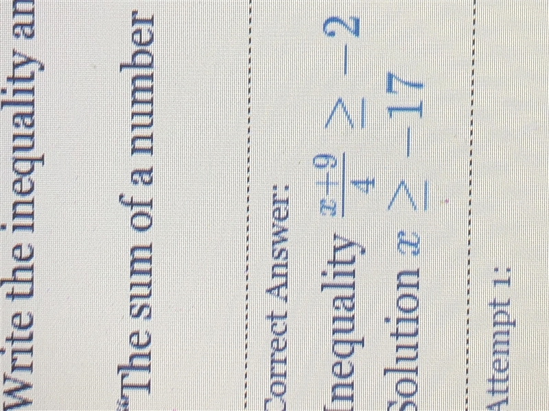 The sum of a number and 9 divided by 4 isgreater or equal to -2-example-1