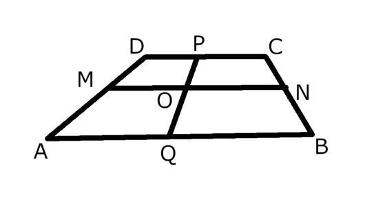 how to prove that any segment whose ends lie on the two bases of a trapezoid is bisected-example-1