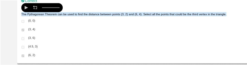 The Pythagorean Theorem can be used to find the distance between points (3, 2) and-example-1