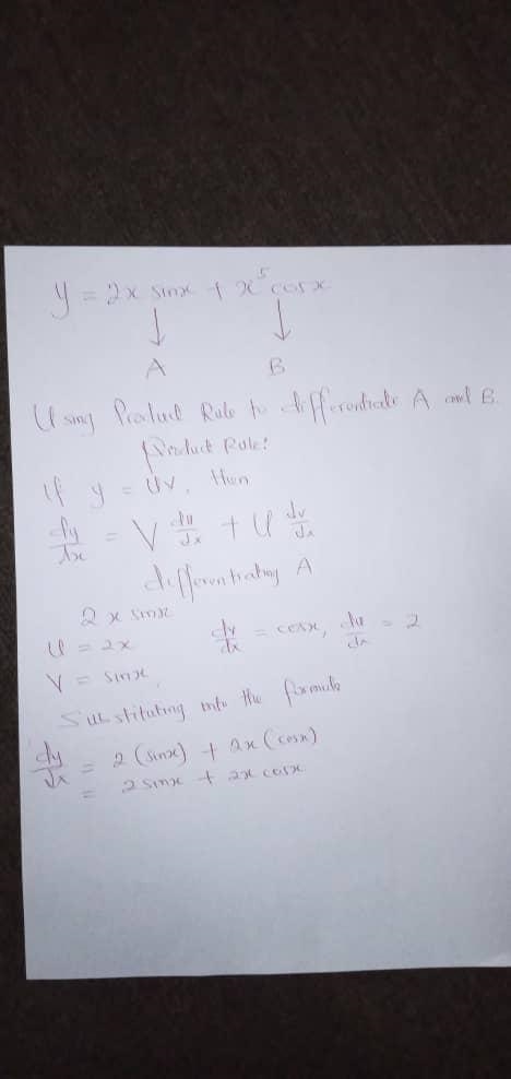 Find the derivative y= 2xsin(x) + x^5 cos(x)-example-2