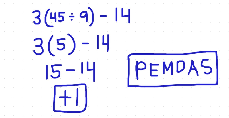 3 times (45 divided by 9)subract 14-example-1