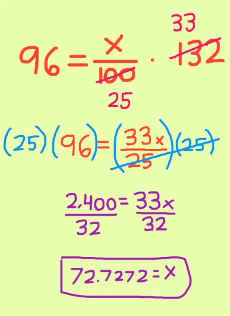 96 is what percent of 132?-example-1