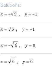 Choose the solution(s) of the following system of equations: x² + y² = 6 x² - y=6-example-1