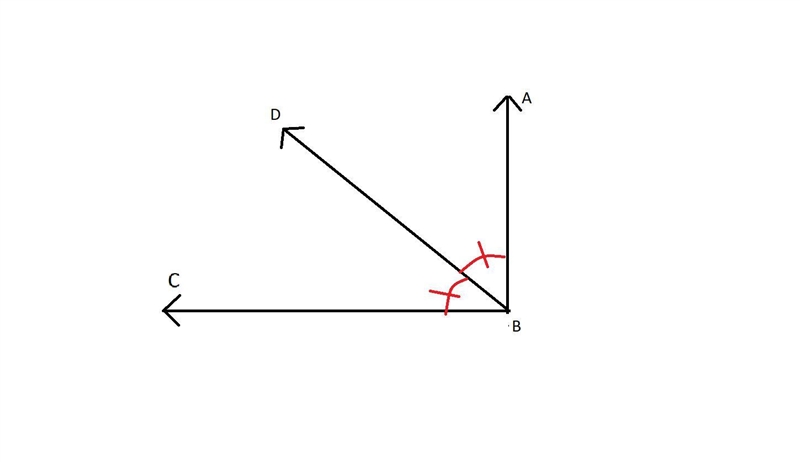 Line segment AB is perpendicular to CB Ray BD disects /ABC .What is m /DBC​-example-1