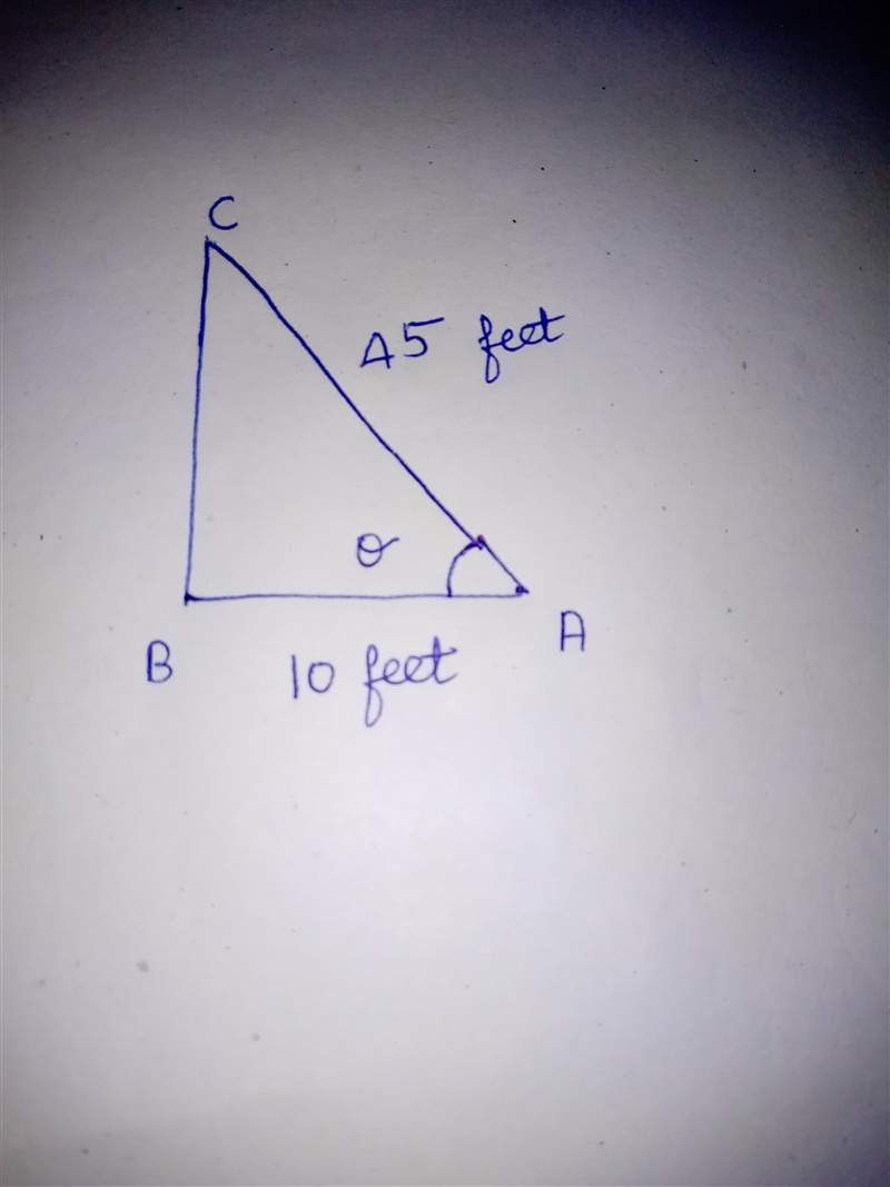 A 45 foot ladder is leaning against a building. The foot of the ladder is positioned-example-1