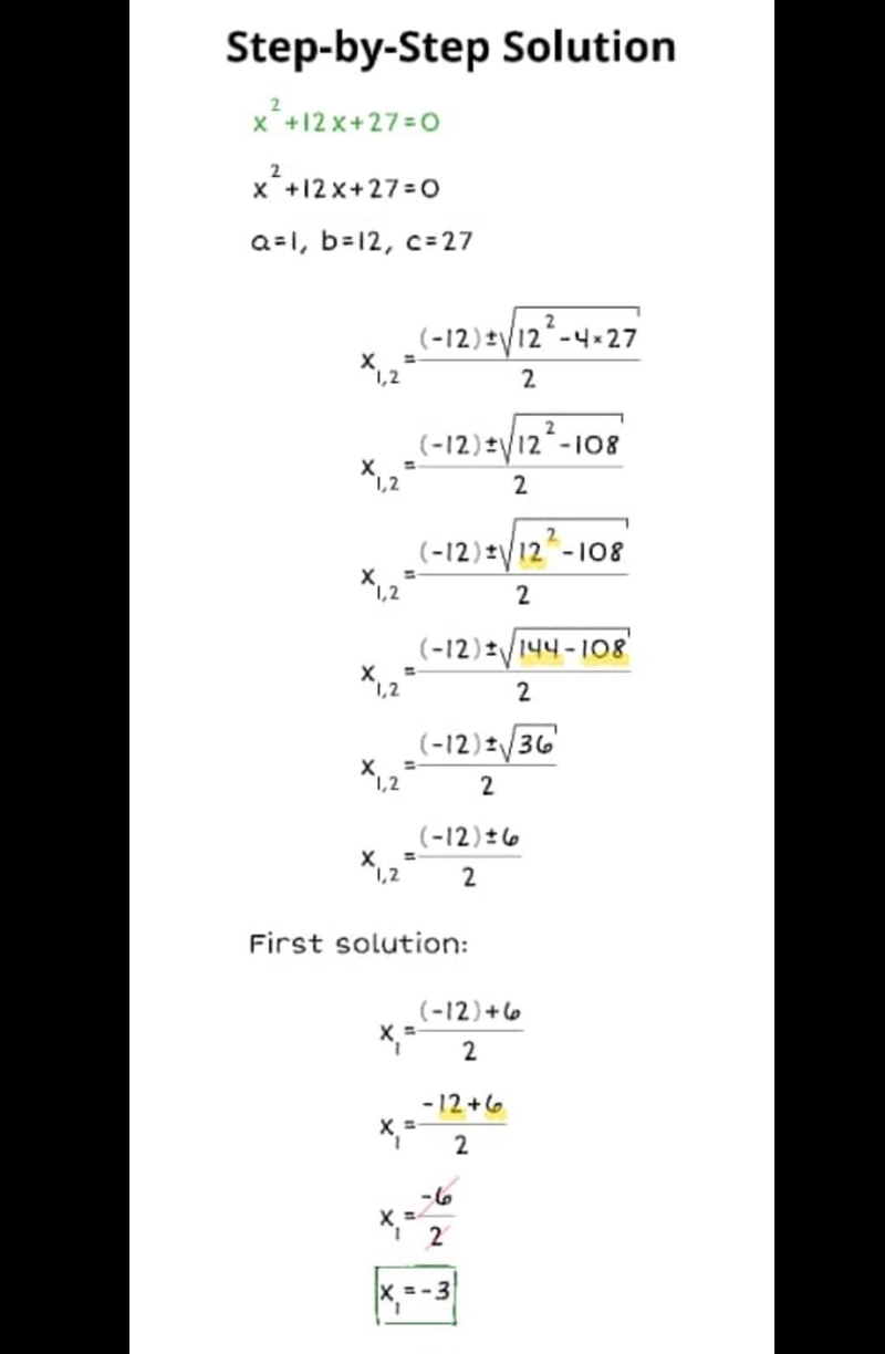 Solve for x^2 + 12x + 27=0-example-1