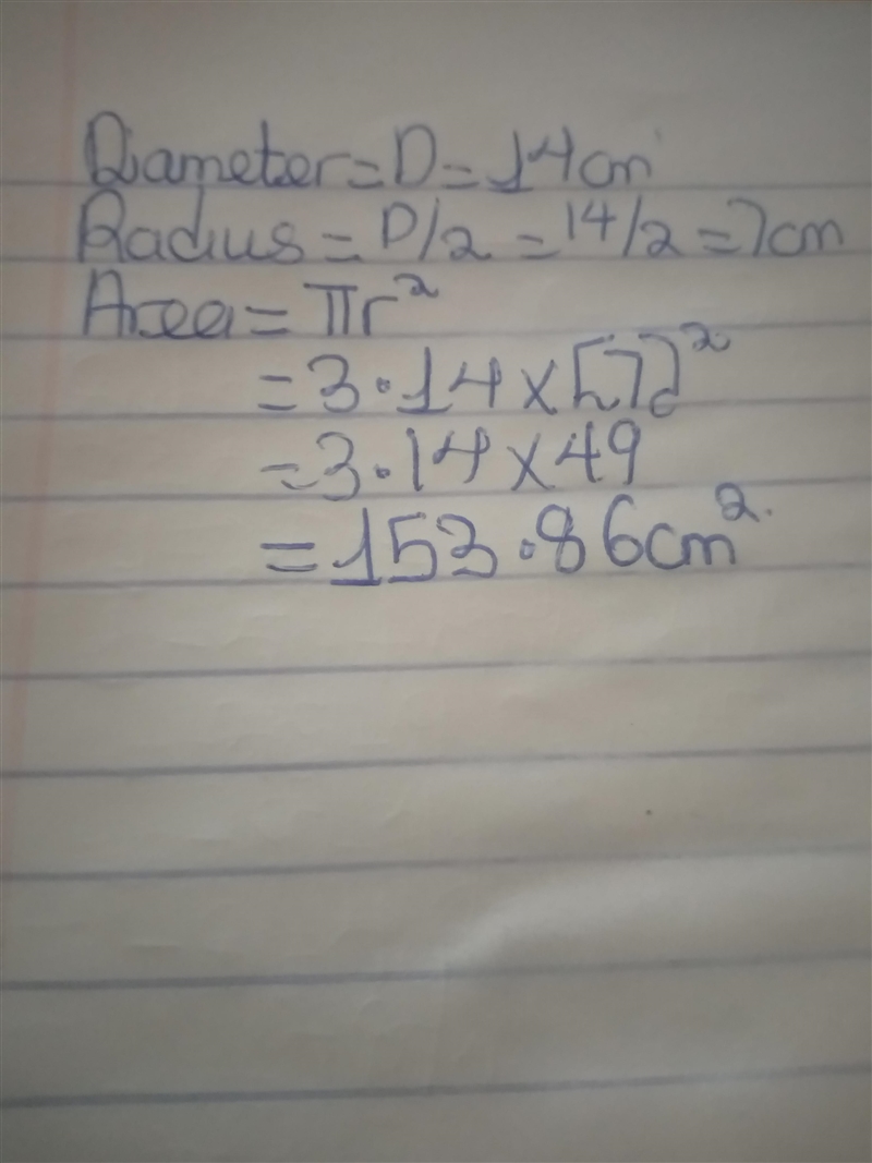 Find the area of the circle. Use 3.14 for it. A = ar2 14 cm Give your answer to the-example-1