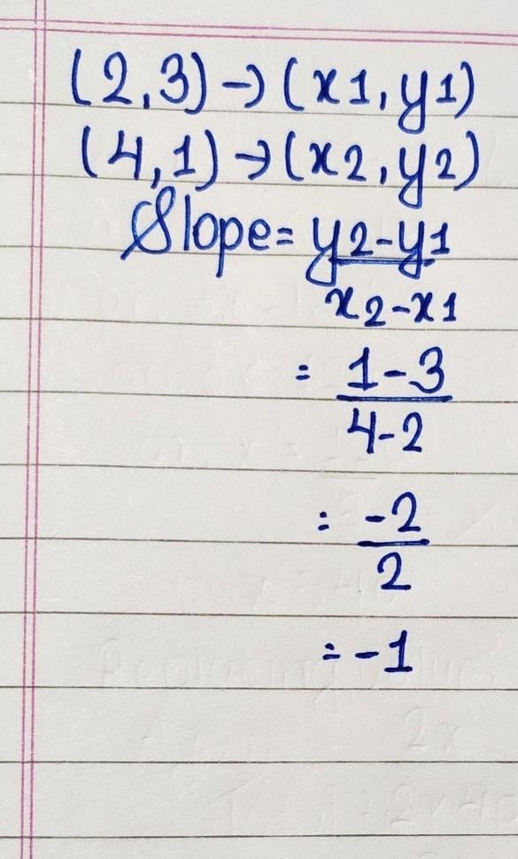 Can you pls help me find the slope when the coordinates are (2,3) and (4,1)-example-1