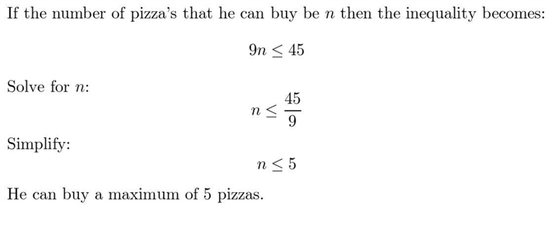 Tino's Pizza charges $9 for a cheese pizza.Eileen has $45 to buy pizza for the Korean-example-1