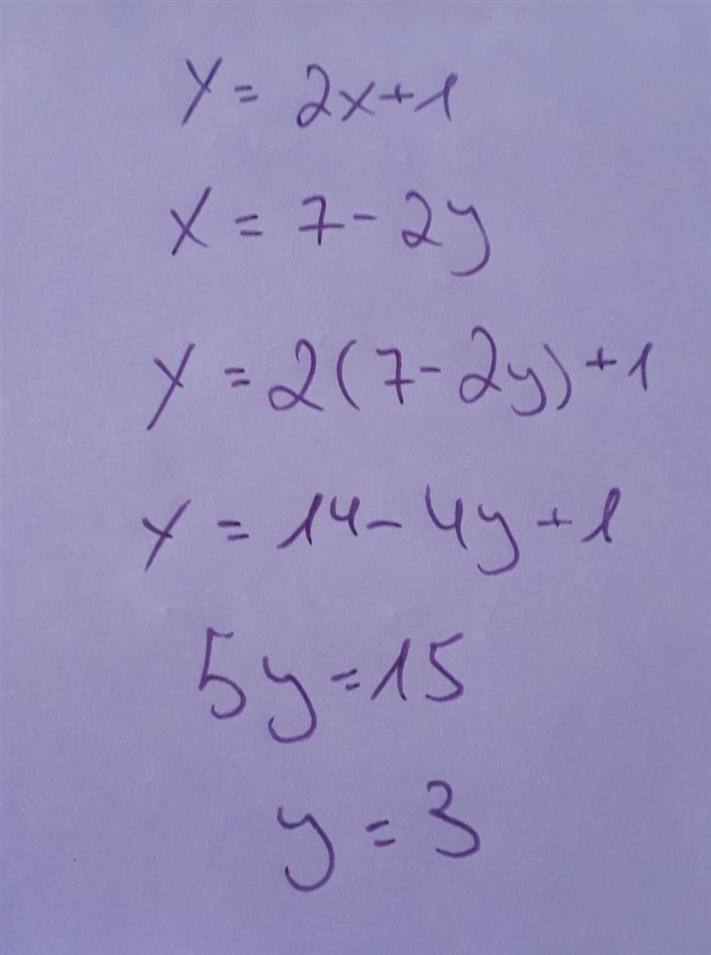 Y=2X+1 X=7-2Y The value of Y is:-example-1