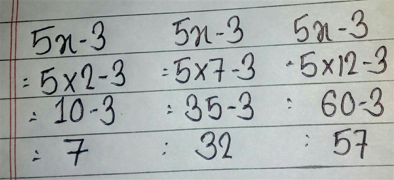 F(x) = 5x-3 what is the range of f(x) for the domain 2,7,12-example-1