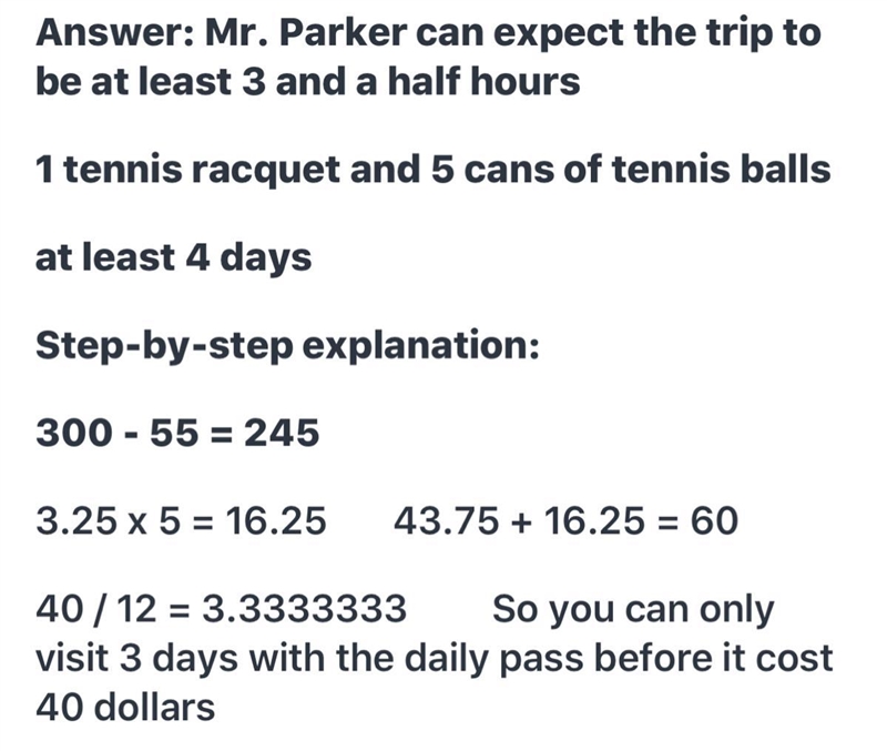 Mr. Parker has driven 55 miles of a 300-mile trip. If he is traveling at or below-example-1