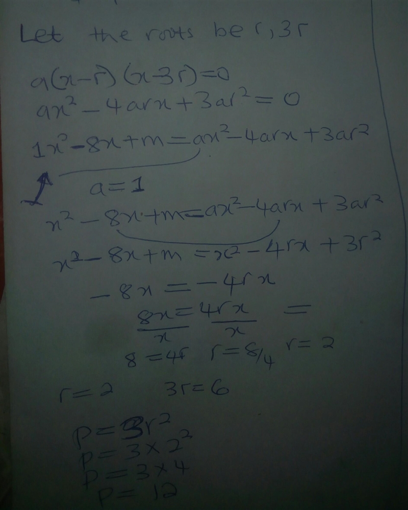 One root of the equation x²-8x+m=0 is three times the other root,find the value of-example-1