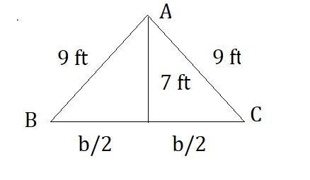 jacks tent is shaped like an isosceles triangle. the height of the tent measures 7 feet-example-1