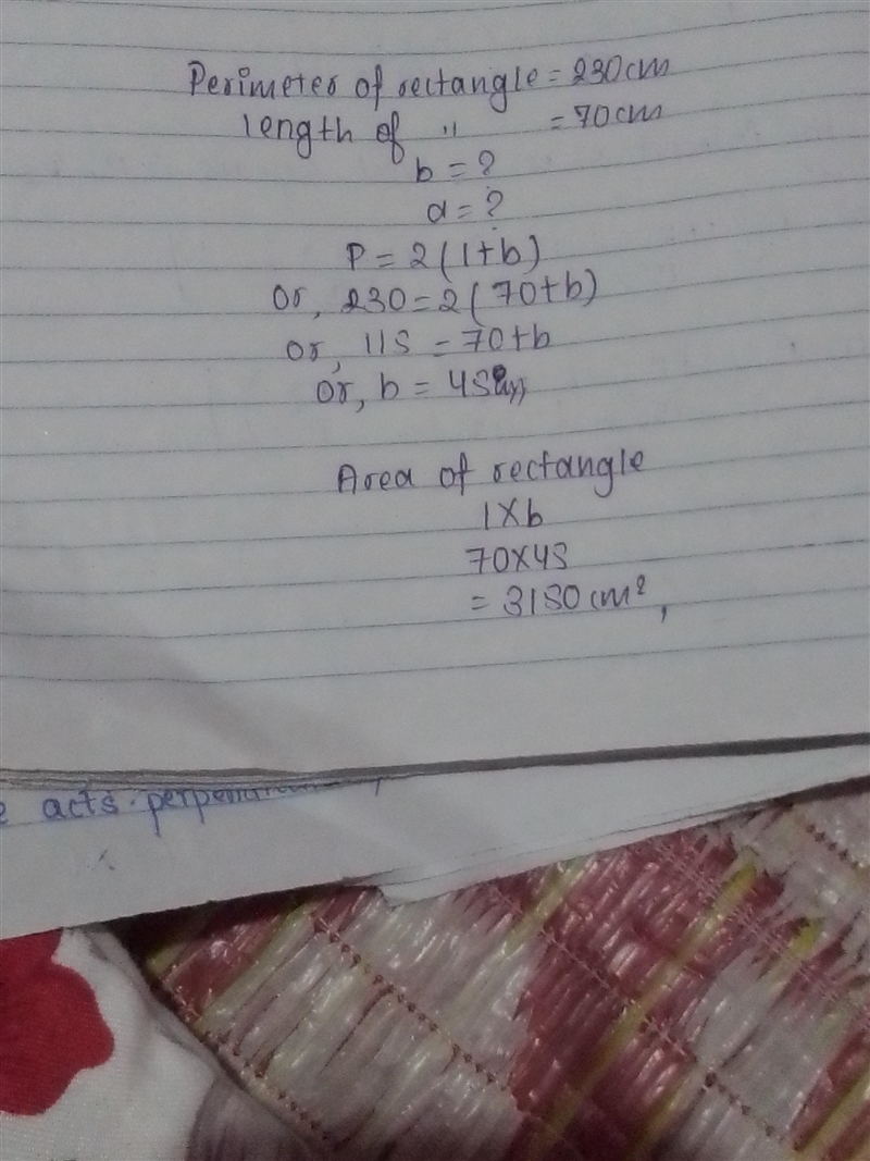 1. The perimeter of a rectangle is 230 cm. If the length of the rectangle is 70 cm-example-1