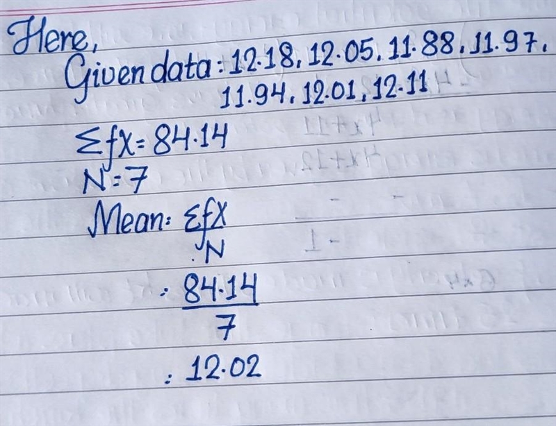 Find the mean of the data set. 12.18 12.05 11.88 11.97 11.94 12.01 12.11 A. 12.02 B-example-1