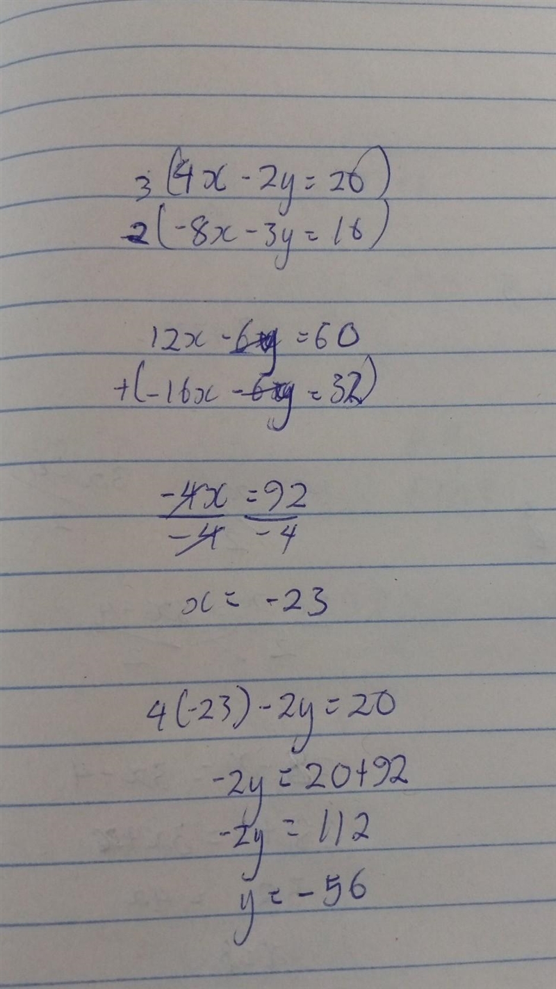 4x - 2y = 20 -8.x - 3y = 16-example-1