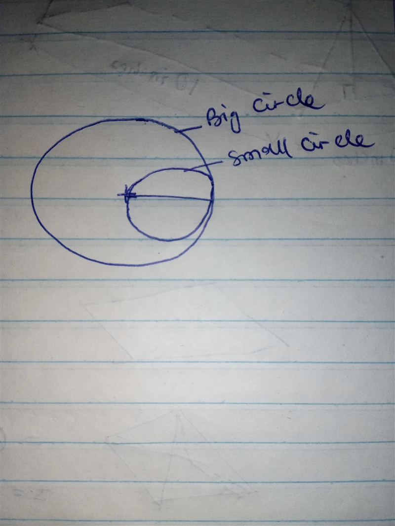 A smaller circle passes through the center of, and is tangent to, a larger circle-example-1