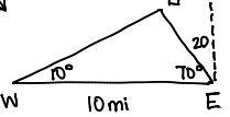 The western and eastern cell towers are 10 miles apart. From the western cell tower-example-1