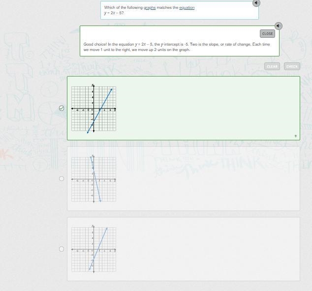 Which of the following graphs matches the equation y= 2x – 5?-example-1