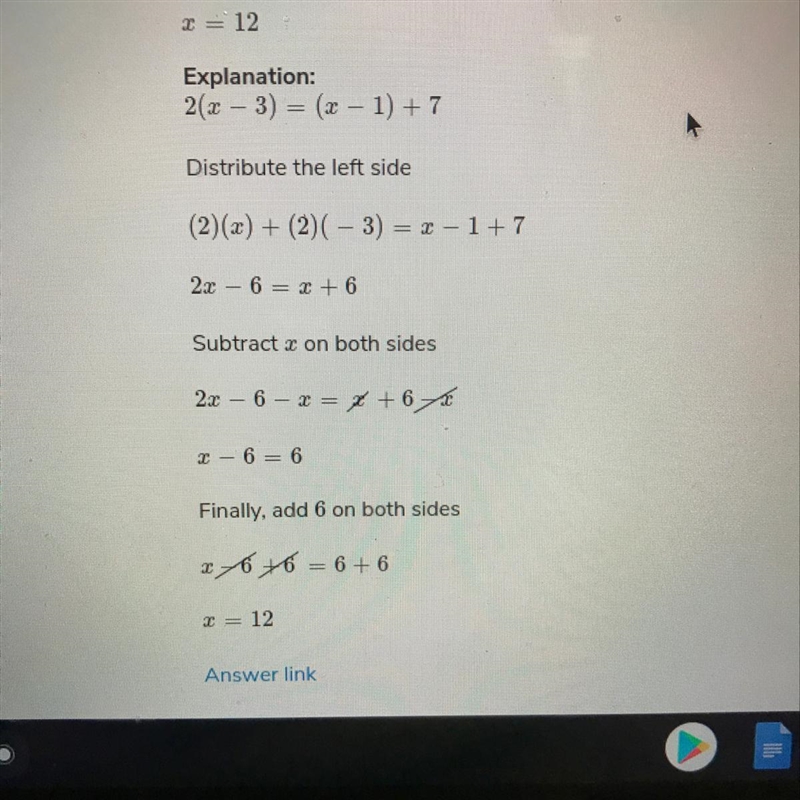 Pleas solve 2(x-3)=(x-1)+7-example-1