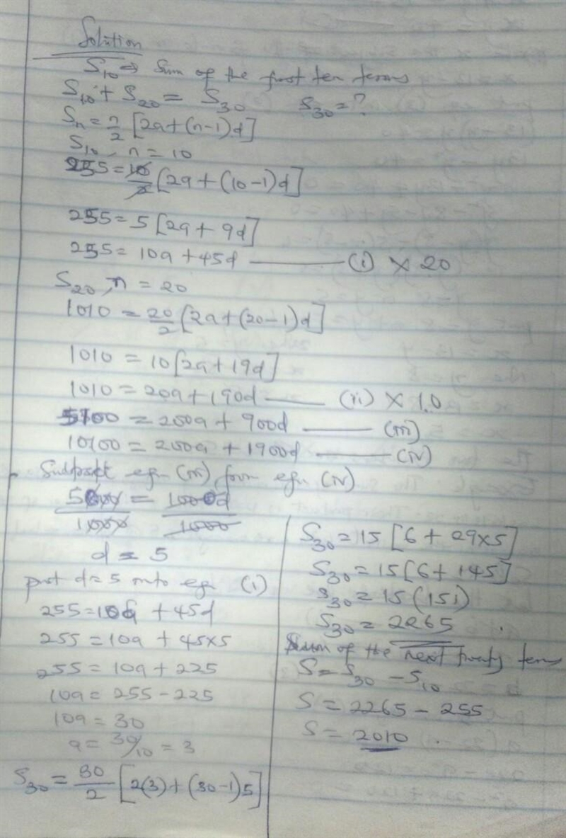 Help needed. The sum of the first 10 terms of an arithmetic progression 225 . Find-example-1