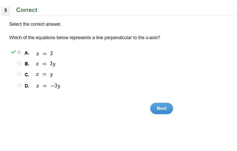 Select the correct answer. Which of the equations below represents a line perpendicular-example-1