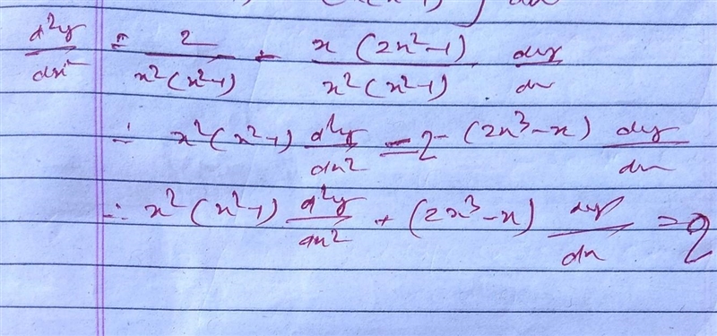 If y=(sec^-1x)^2, then show that x^2(x^2-1) d^2y/dx^2 + (2x^3 - x) dy/dx = 2-example-2