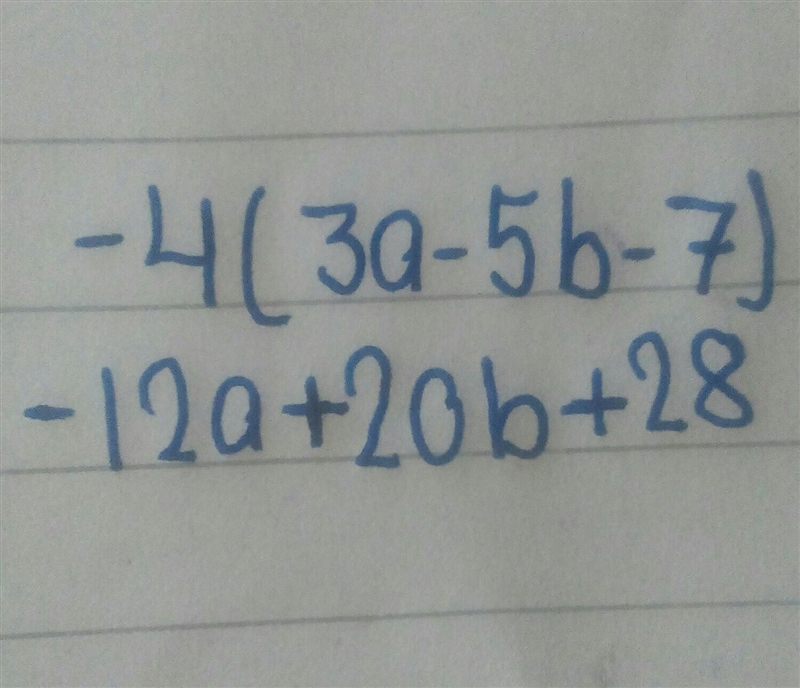 What is the answer too -4(3a-5b-7)-example-1