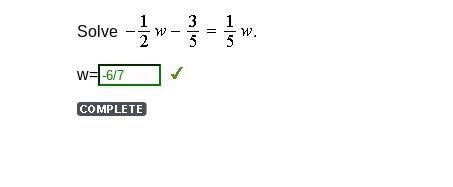 Solve -1/2 w -3/5 = 1/5w-example-1