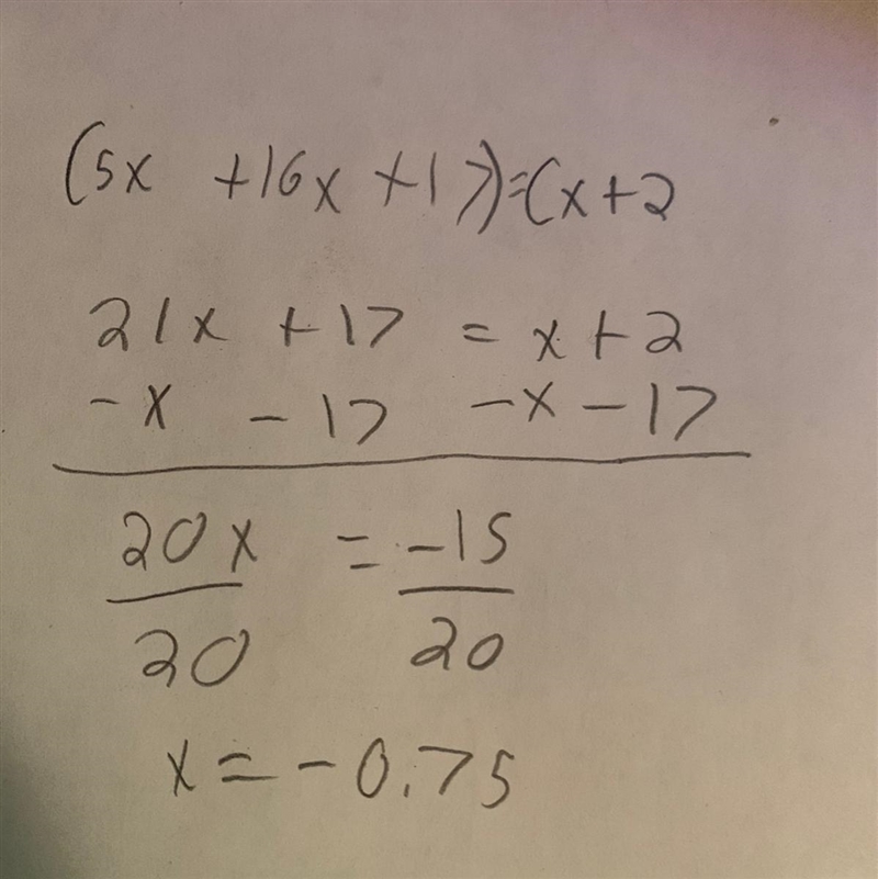 (5x + 16x +17) = (x+2) Your answer should give the quotient and the remainder.-example-1