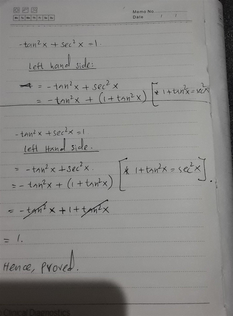 - tan²x + sec^2x = 1 make the left hand side match the right side-example-1