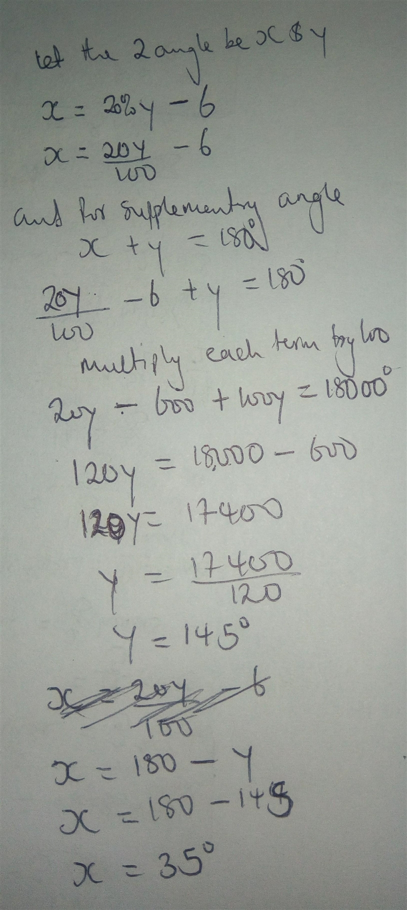 I NEED HELP ASAP!!! Two angles are supplementary. The measure of one angle is 6 less-example-1