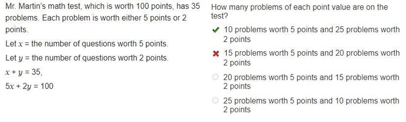 How many problems of each point value are on the test? Mr. Martin's math test, which-example-1