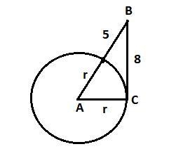 CB is tangent to ⊙A at point C. Find the radius. Circle A is shown. Line segment A-example-1