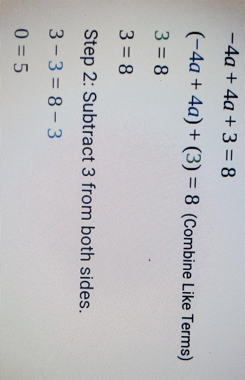 Question 3 (07.02 LC) How many solutions does the equation -4a + 4a + 3 = 8 have? (1 point-example-1