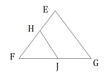 In triangle FEG pointH is between points E and F Point J is between points F and G-example-1