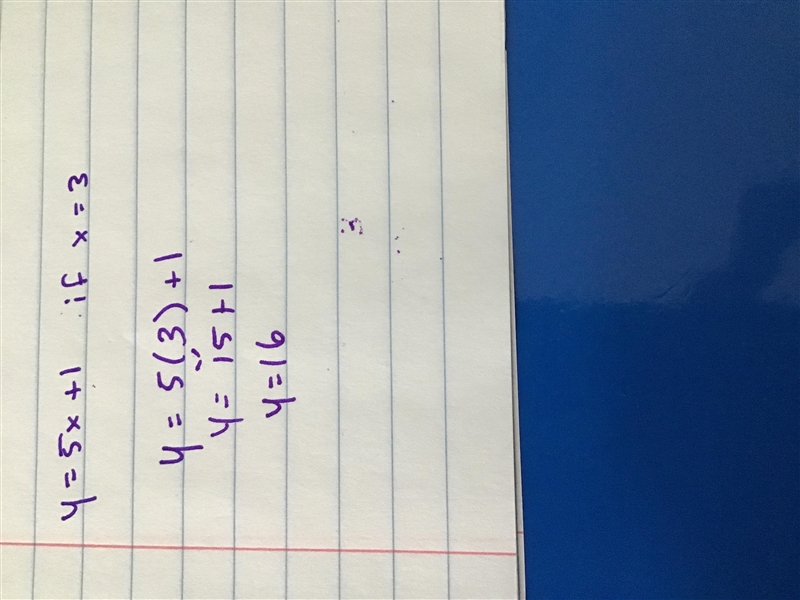 Use the function y = 5x + 1. Find each output. x = 3-example-1