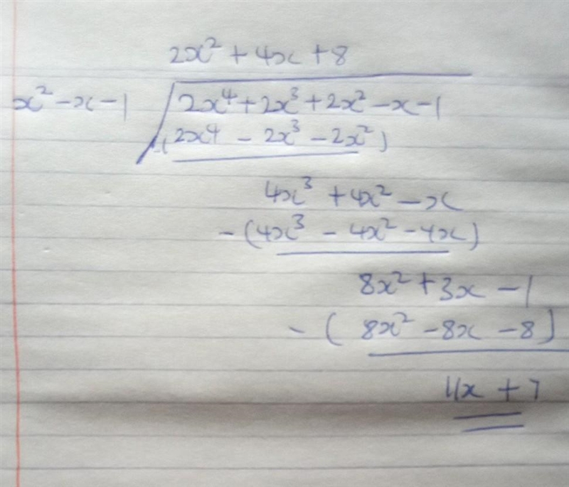 ( 2x^4+2x^3+x^2-x-1 ) \ ( x^2-x-1 )-example-1