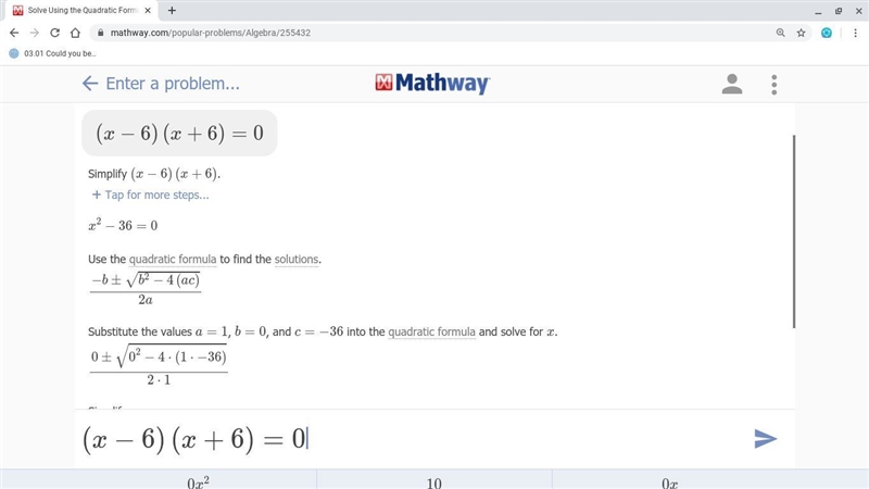 Find the solutions for (x-6)(x-6) O x=-6 O x=-6, x = 6 O x= 6 x=0, x = 6-example-1