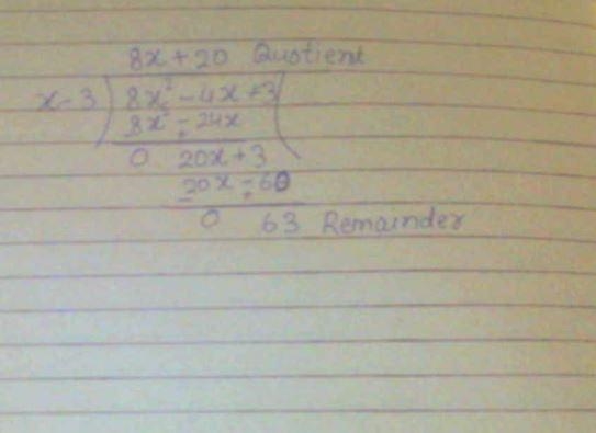 What is the first term of the quotient for the division problem (8x2−4x+3)÷(x−3)?-example-1