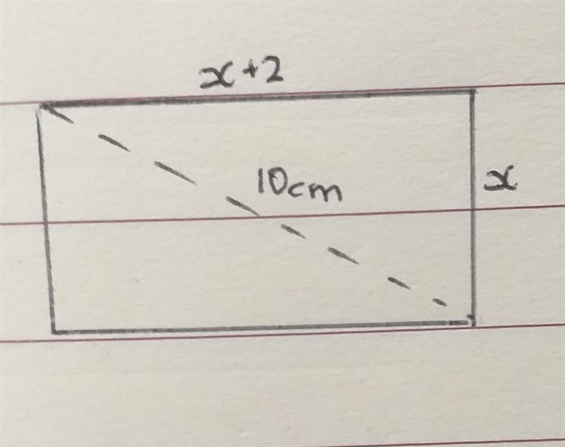 The length of the diagonal of a rectangle is 10cm. If the length is 2cm longer than-example-1