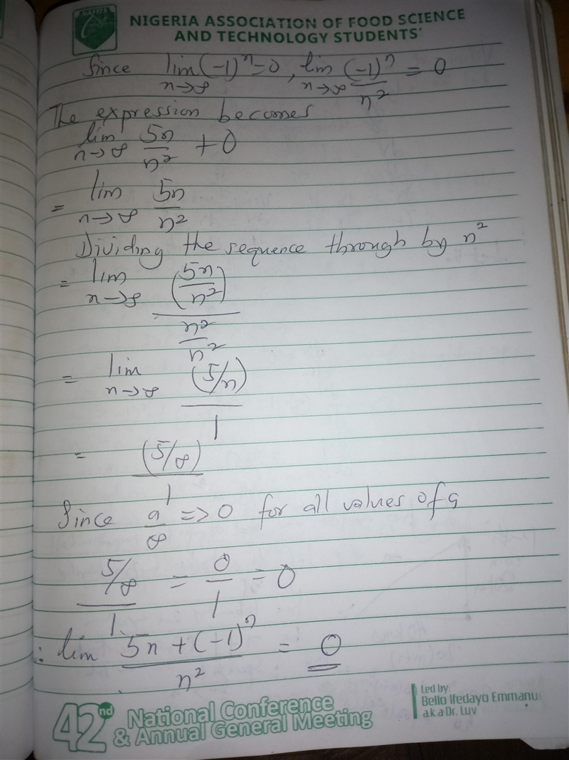 Find the limit of the sequence described by the general expression 5n+ (-1) n /n^2 , or-example-2